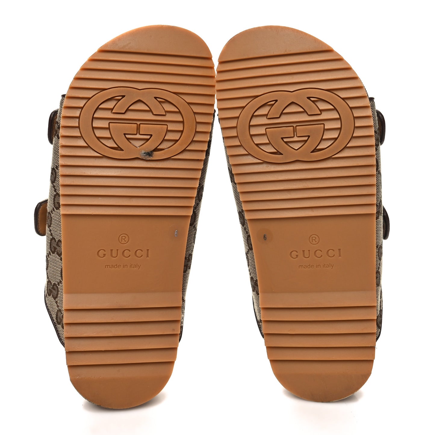 GG Monogram Lavaredo Eco Fabric Mens Slide Sandals With Straps 6 Beige Ebony Light Brown