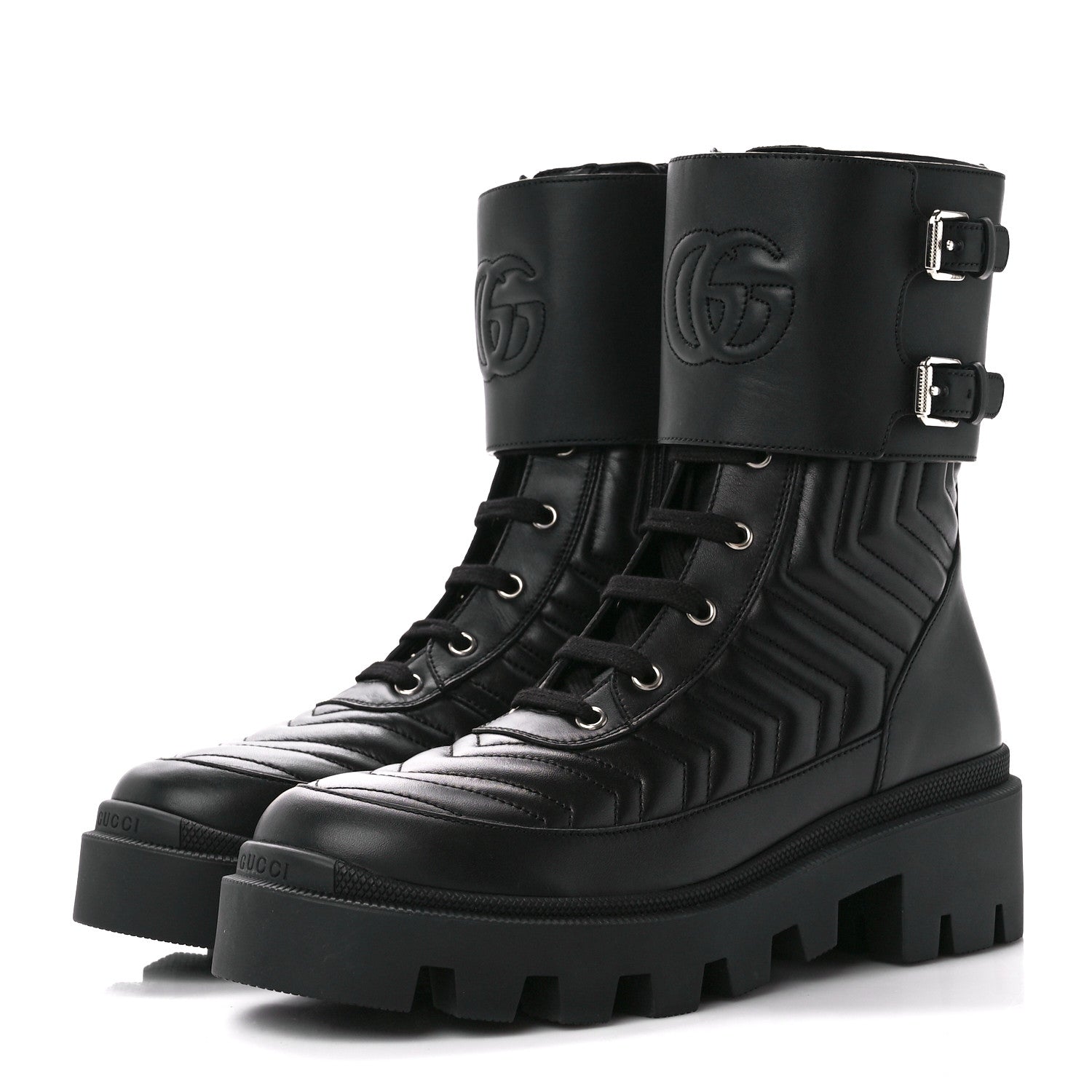 Gucci Nappa Frances GG Matelasse Platform Combat Boots 39.5 Black 3 of 9