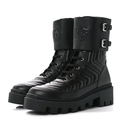 Gucci Nappa Frances GG Matelasse Platform Combat Boots 39.5 Black 3 of 9