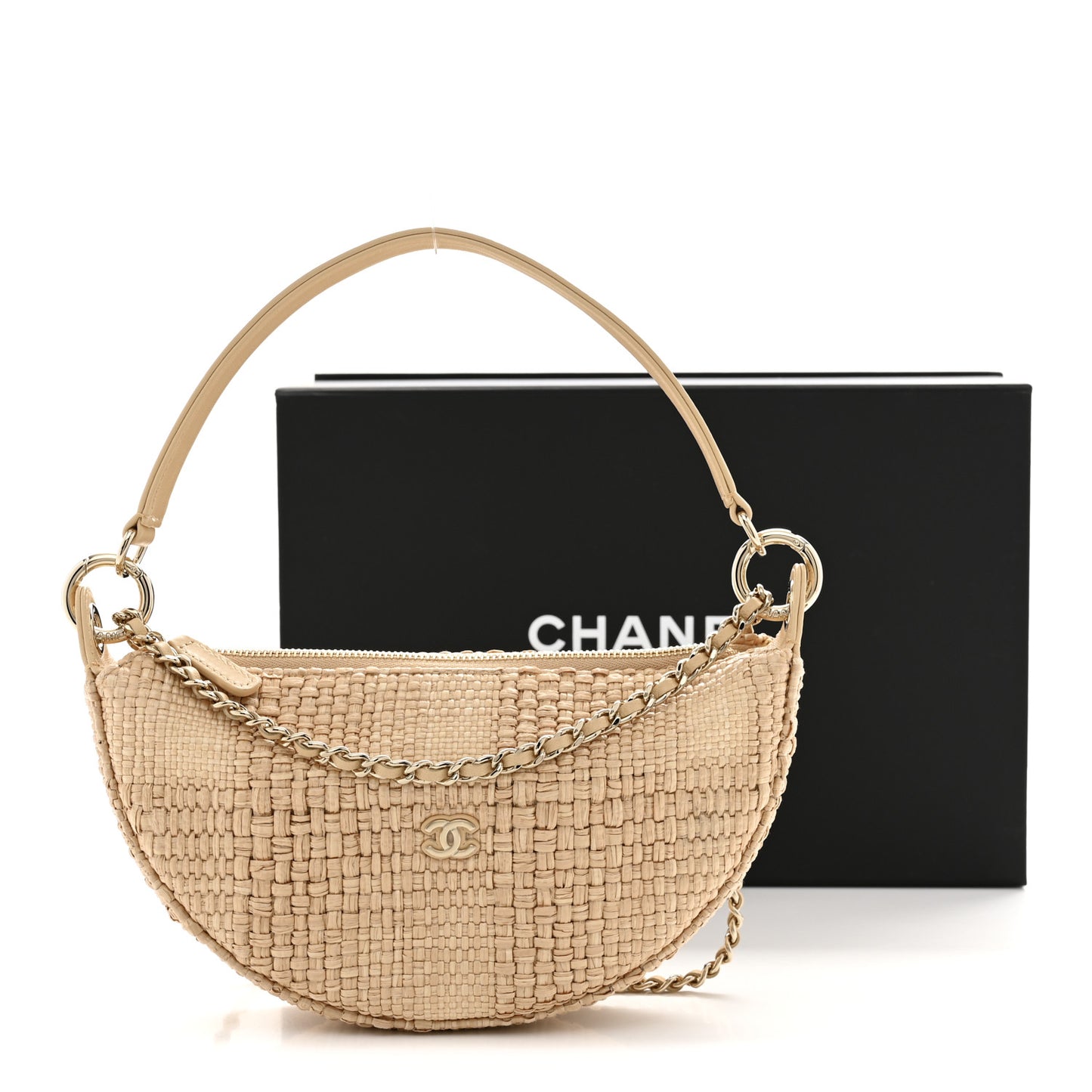 Raffia Other Shape With Chain Beige