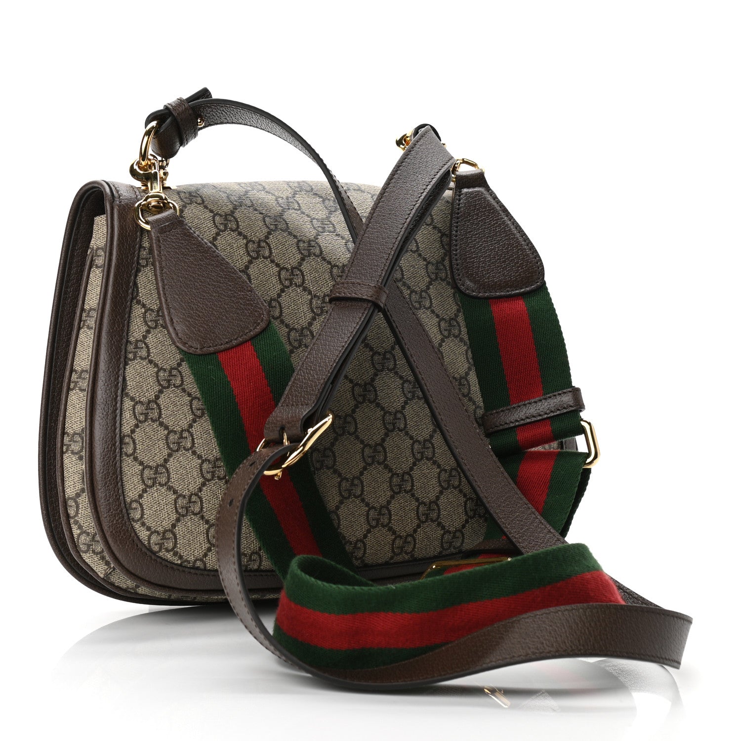 Gucci GG Supreme Monogram Textured Dollar Calfskin Web Medium Blondie Shoulder Flap Bag Beige Ebony New Acero 3 of 10