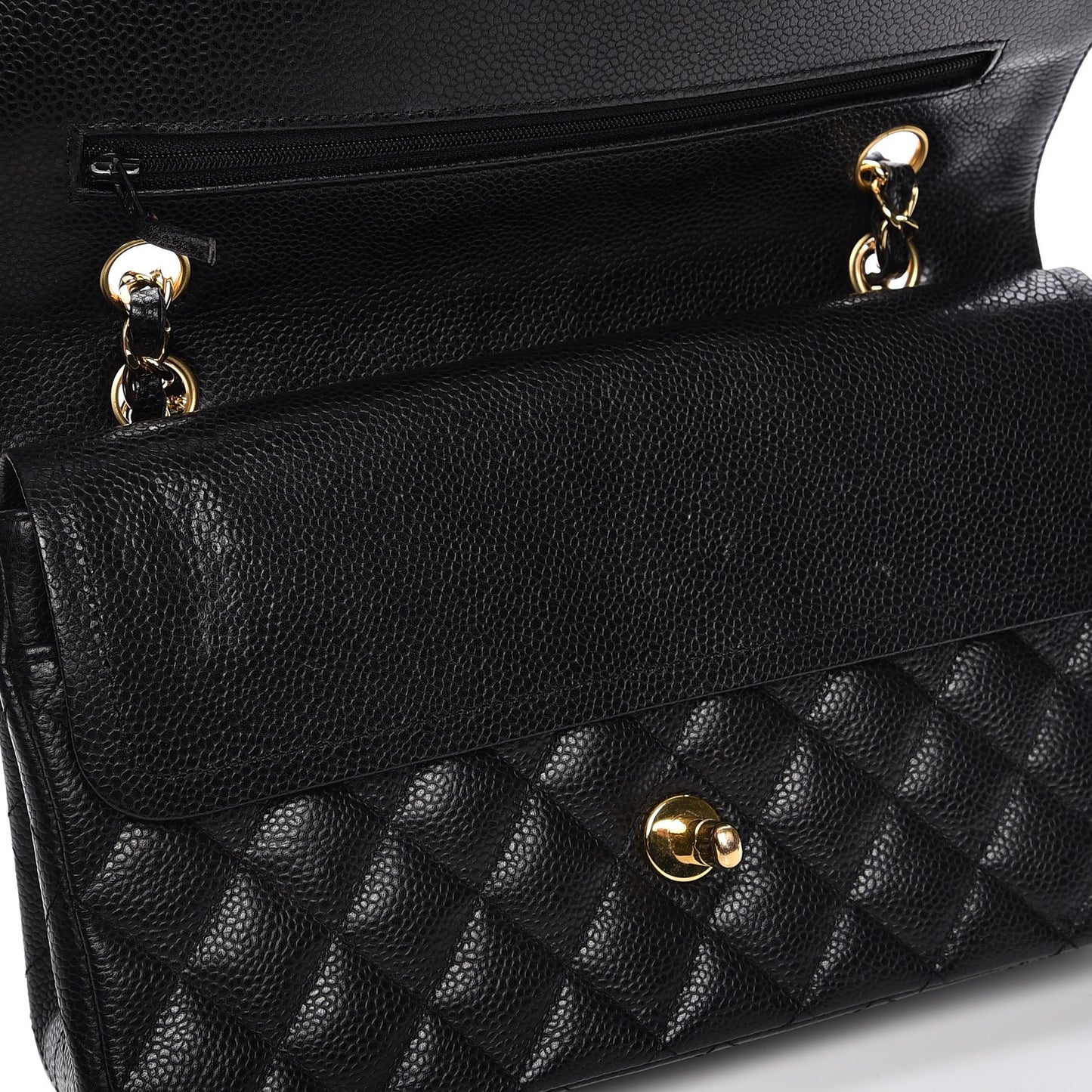Caviar Quilted Medium Double Flap Black