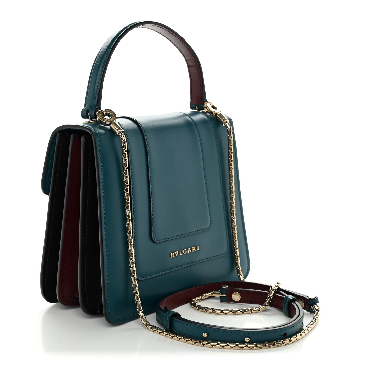 Bulgari Calfskin Serpenti Forever Top Handle Turquoise Burgundy 3 of 10