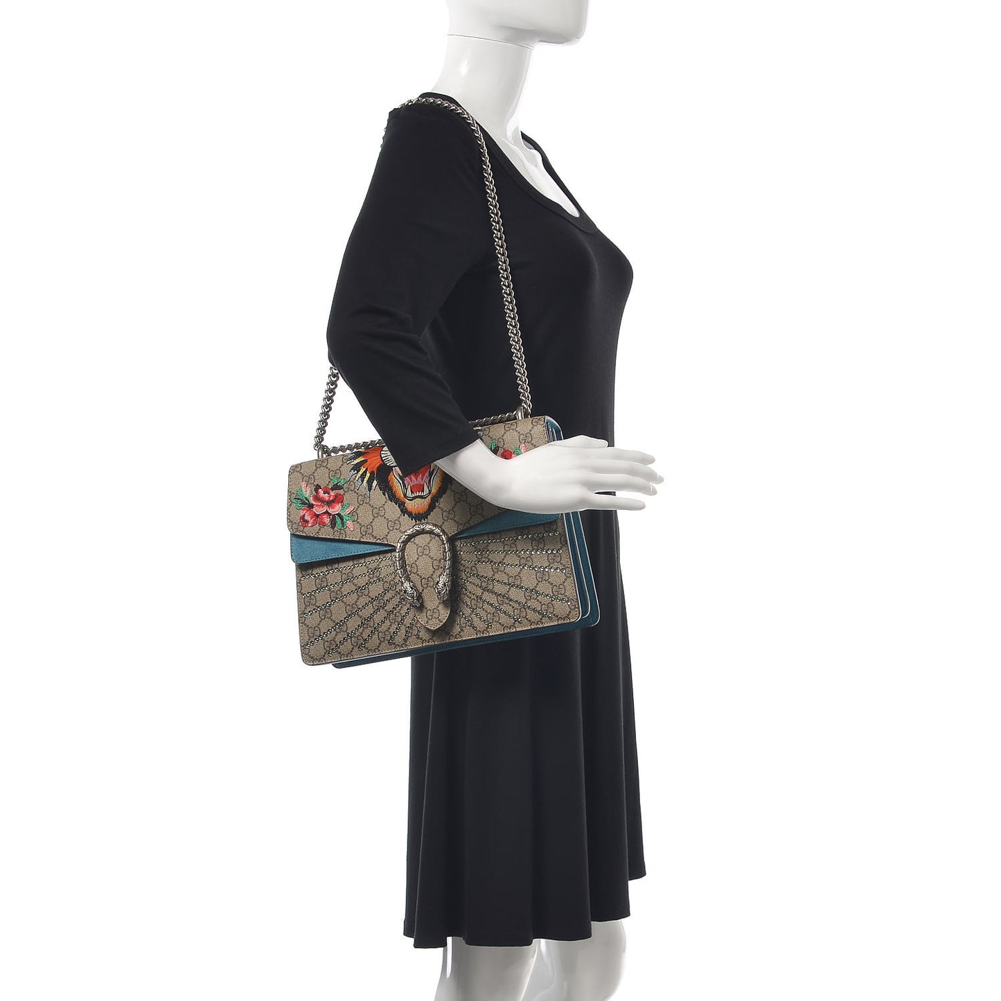 GG Supreme Monogram Angry Cat Embroidered Medium Dionysus Shoulder Bag Beige Ultramarine