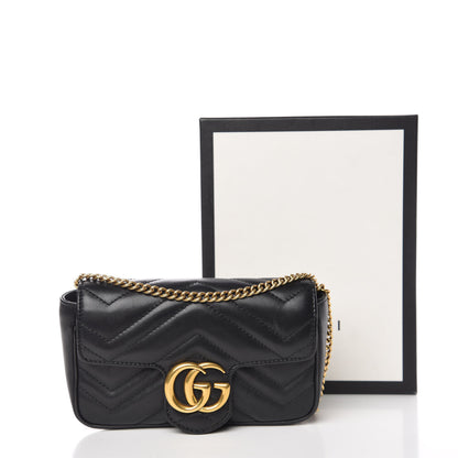 Gucci Calfskin Matelasse Super Mini GG Marmont Shoulder Bag Black 13 of 13