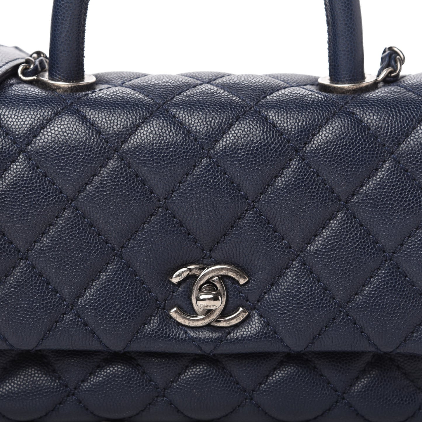 Caviar Quilted Mini Coco Handle Flap Navy Blue