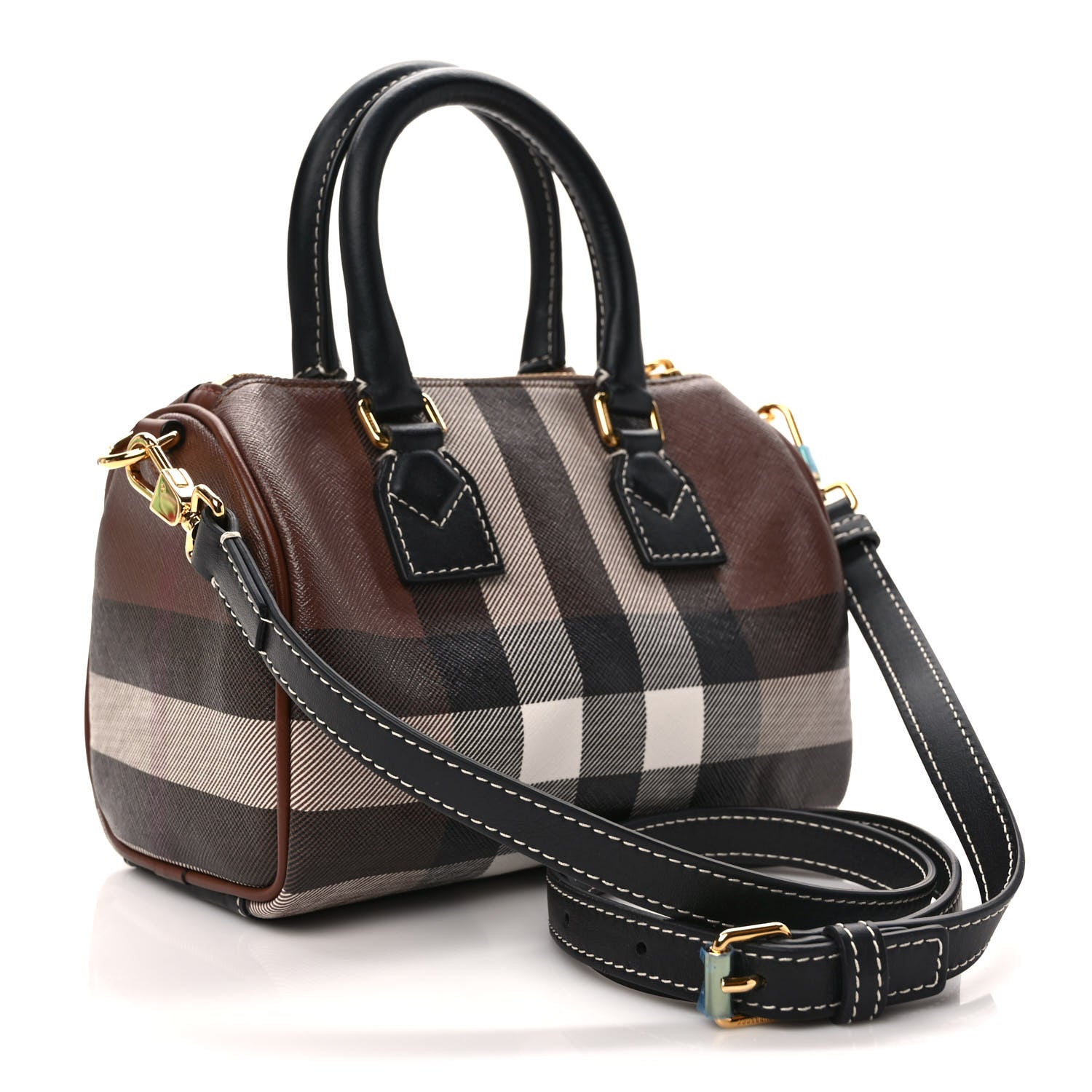 Burberry E-canvas Check Mini Bowling Bag Dark Birch Brown 3 of 9