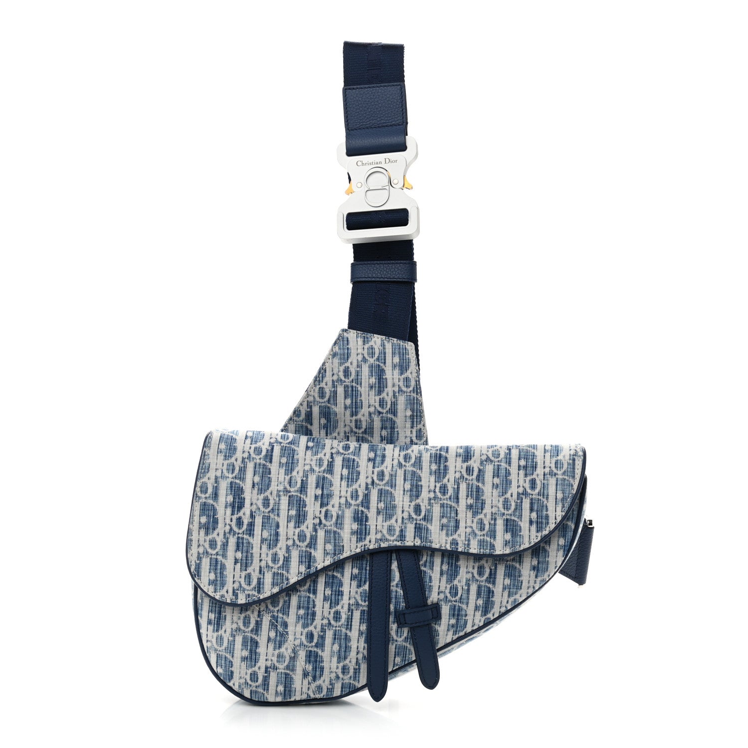 Christian Dior Denim Jacquard Oblique Kasuri Mens Saddle Bag Kasuri Blue White 1 of 9