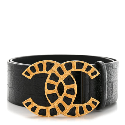 Chanel Crocodile Embossed Calfskin Gripoix Poured Glass Along The Nile CC Belt 80 32 Black 1 of 5