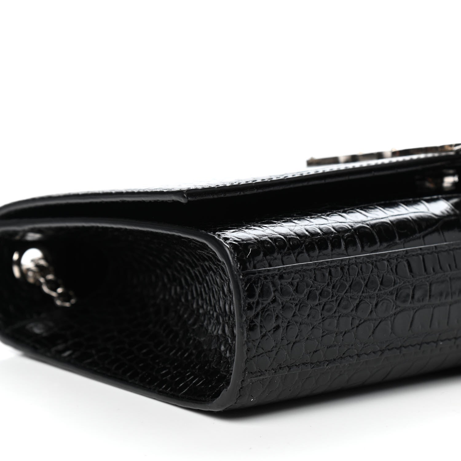 Saint Laurent Calfskin Crocodile Embossed Medium Classic Monogram Kate Tassel Satchel Black 8 of 9