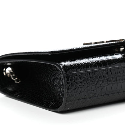 Saint Laurent Calfskin Crocodile Embossed Medium Classic Monogram Kate Tassel Satchel Black 8 of 9