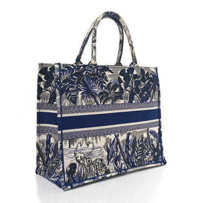 Christian Dior Canvas Embroidered Large Palm Tree Toile De Jouy Book Tote Blue 2 of 10