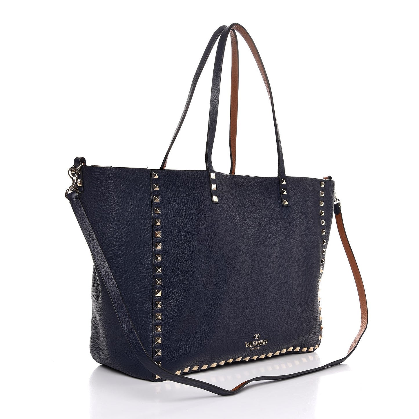 Pebbled Calfskin Medium Rockstud Reversible Tote Light Cuir Marine