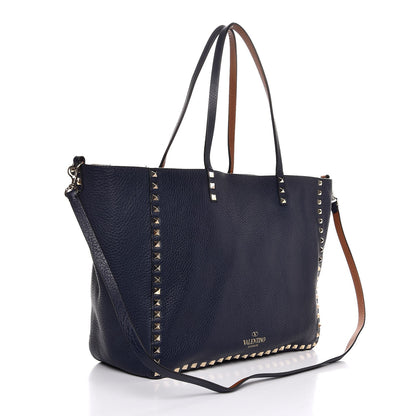Valentino Garavani Pebbled Calfskin Medium Rockstud Reversible Tote Light Cuir Marine 8 of 12