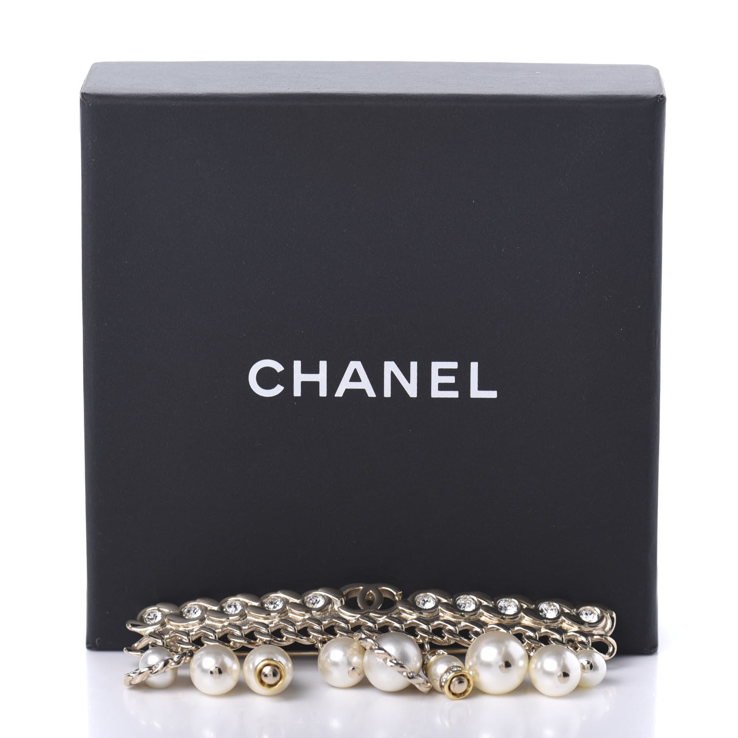 Chanel Pearl Crystal Brooch Barrette Gold 5 of 5