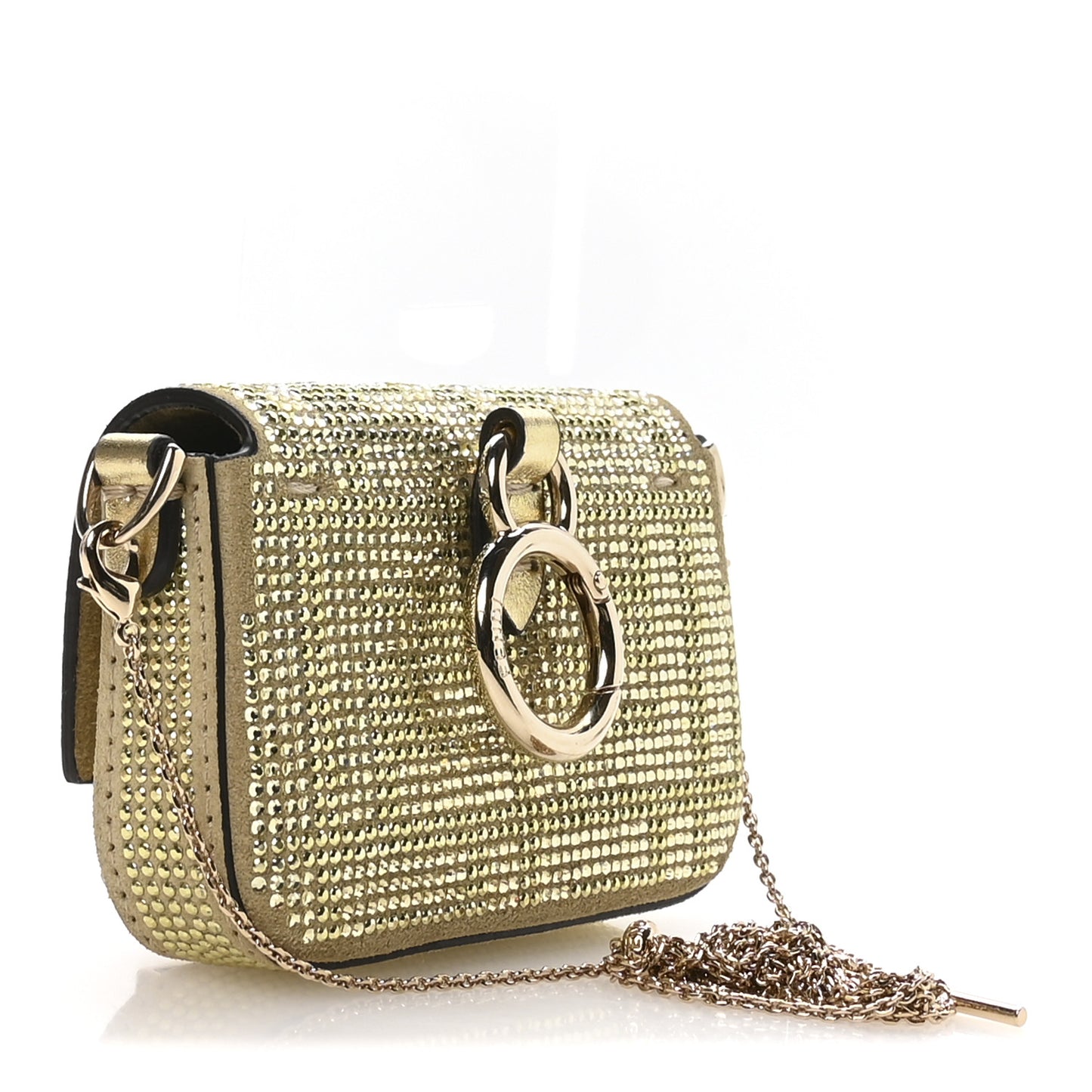 Crystal Vitello Laminato FF Nano Maxi Buckle Baguette Charm Light Gold