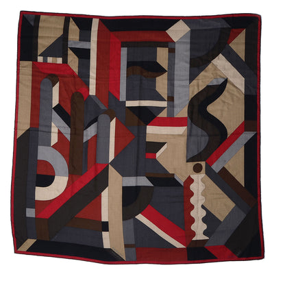 Hermes Cashmere Silk Perspective Cavaliere Scarf 100 Naturel Gris Rouge Profond 2 of 7