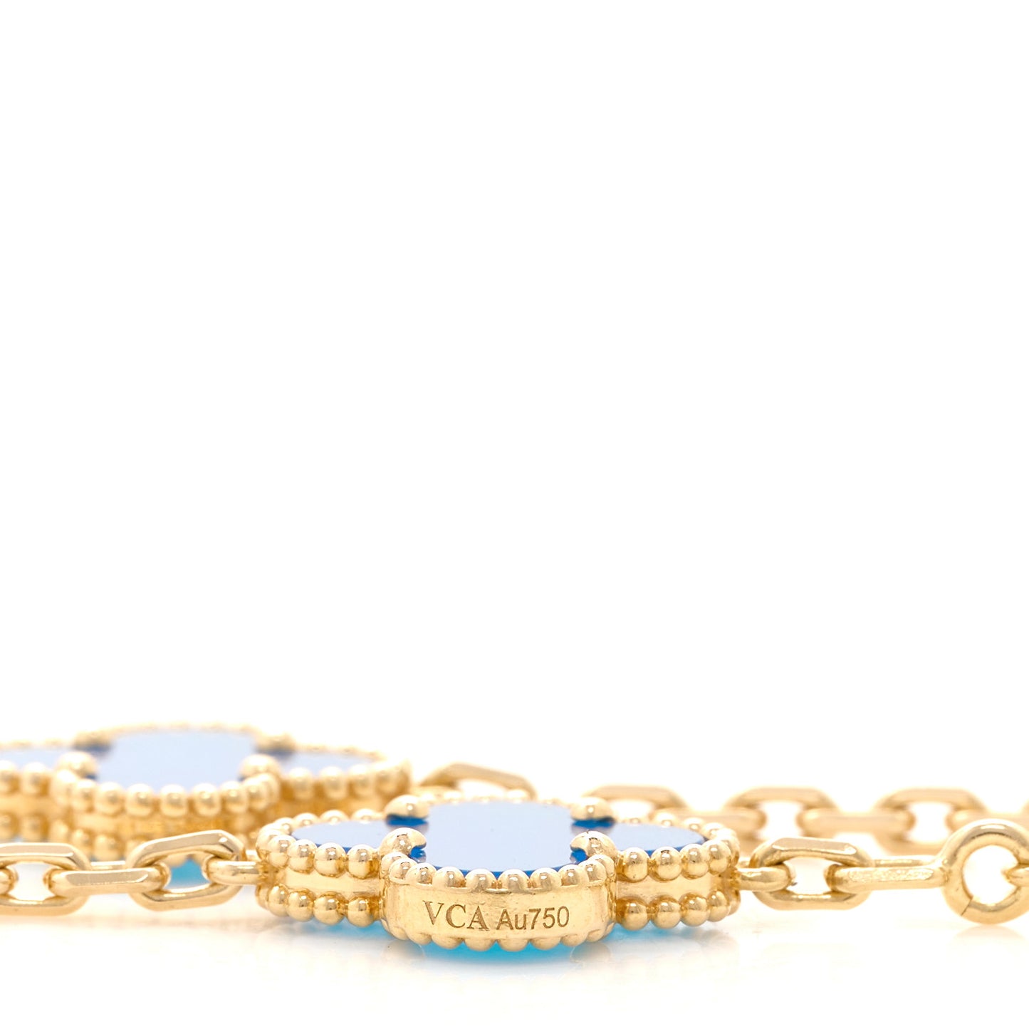 18K Yellow Gold Blue Agate 10 Motifs Vintage Alhambra Necklace