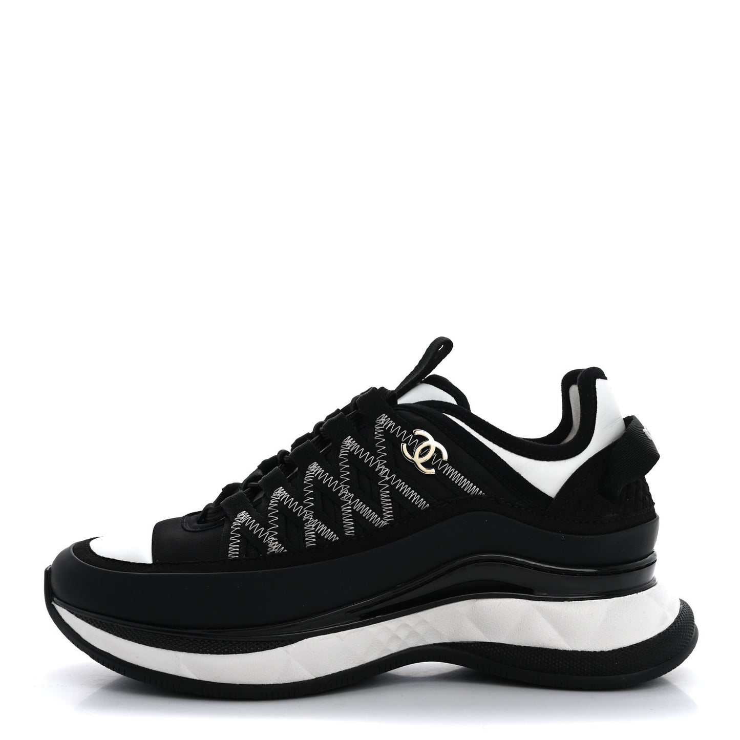 Mixed Fibers Suede Calfskin CC Sneakers 36 White Black