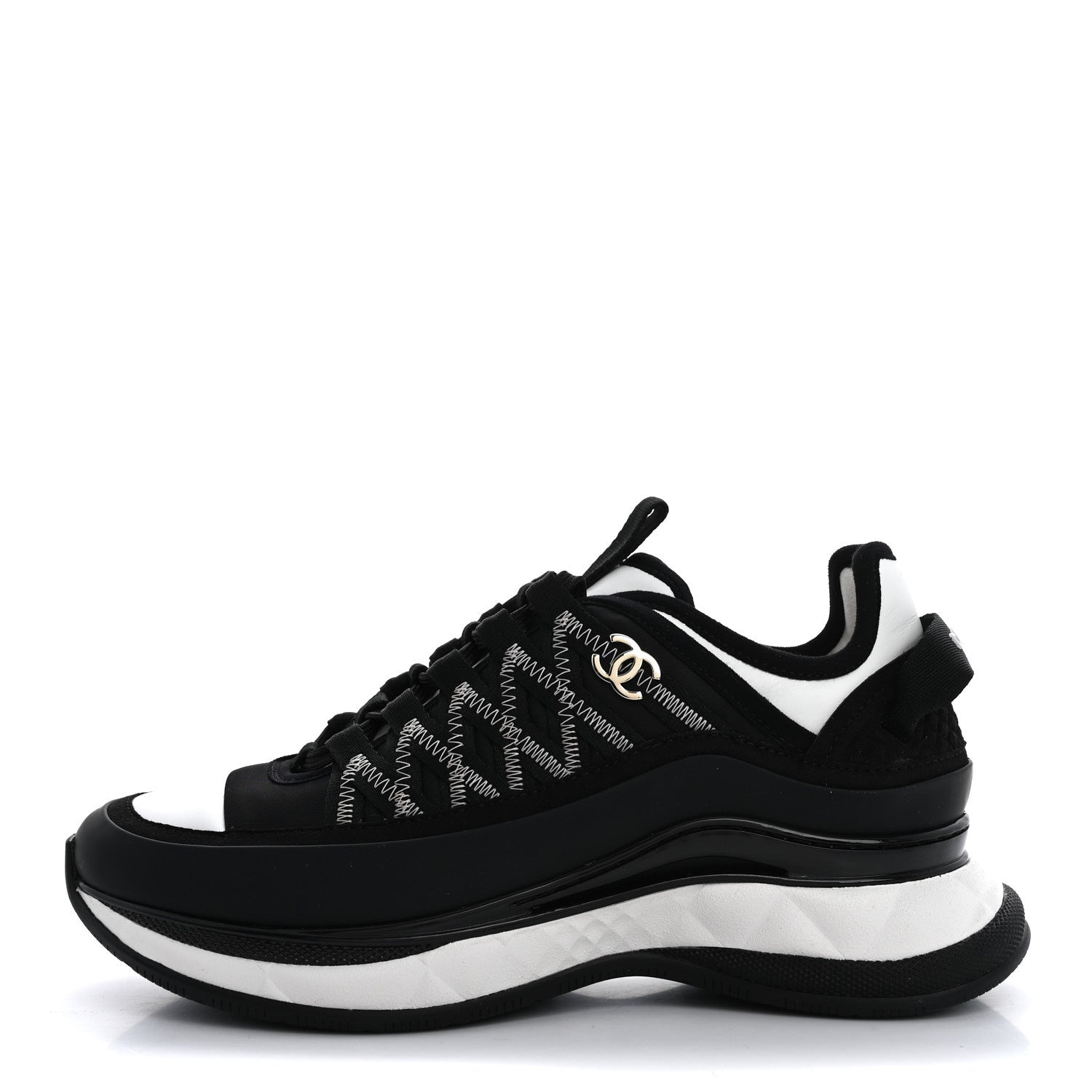 Chanel Mixed Fibers Suede Calfskin CC Sneakers 36 White Black 1 of 10