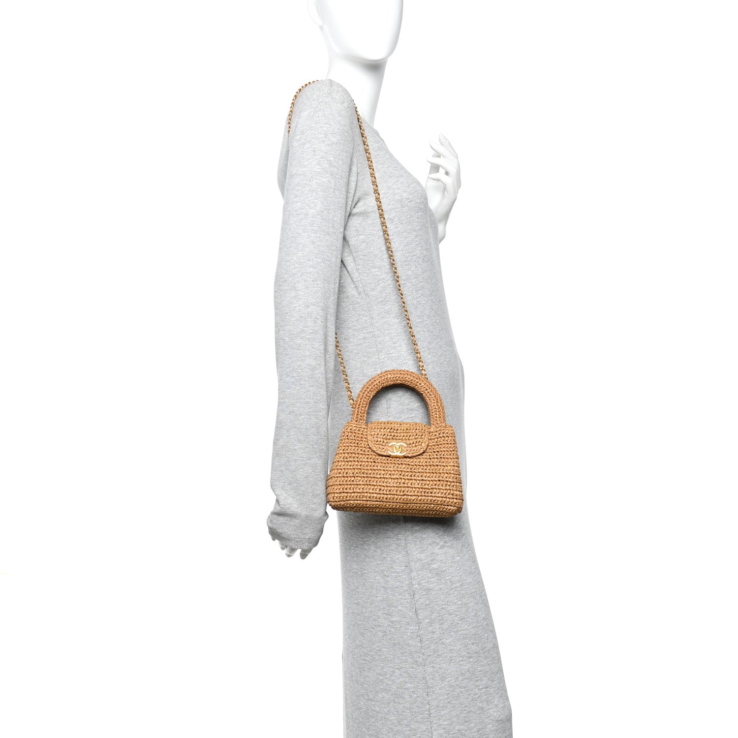 Chanel Braided Raffia Nano Kelly Flap Bag Dark Beige 2 of 11
