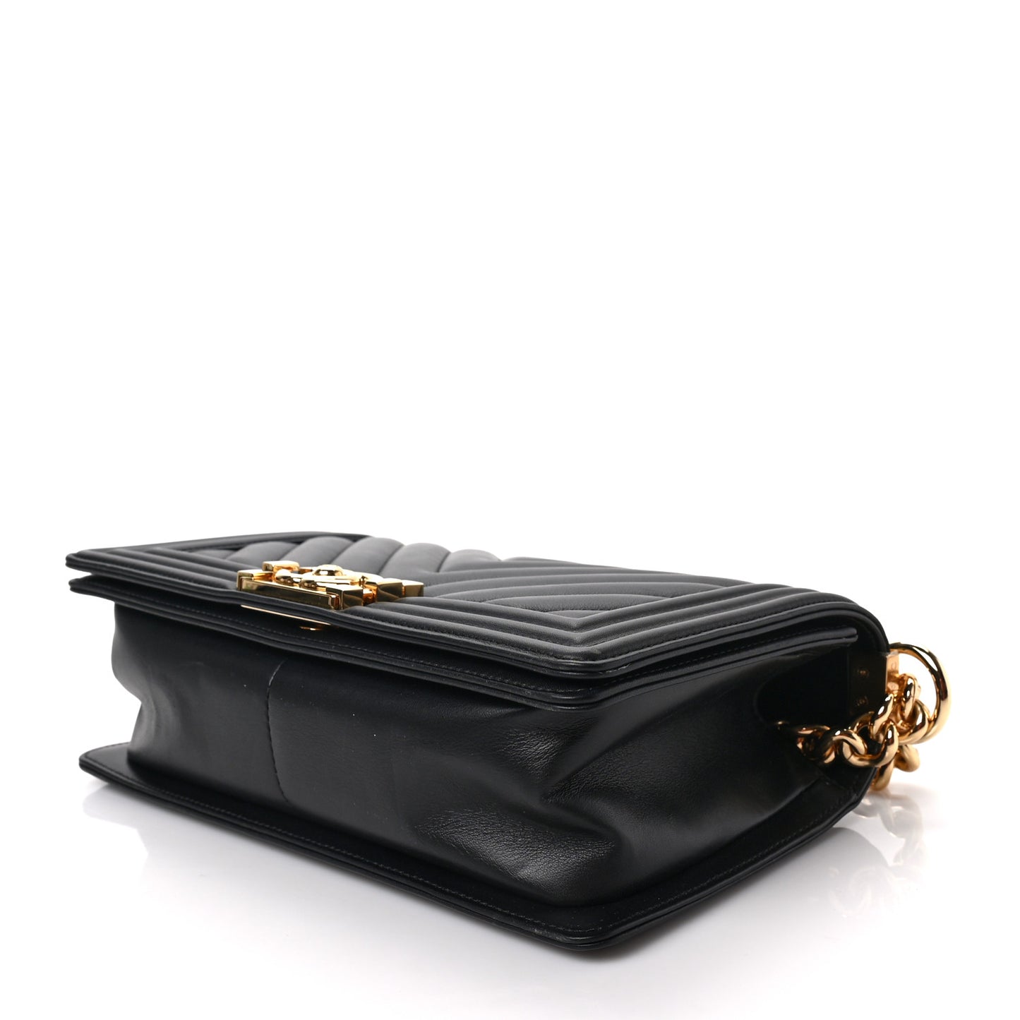 Calfskin Chevron Quilted Medium Boy Flap Black
