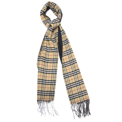 Burberry Cashmere Vintage Check Long Reversible Scarf Camel Black 1 of 4