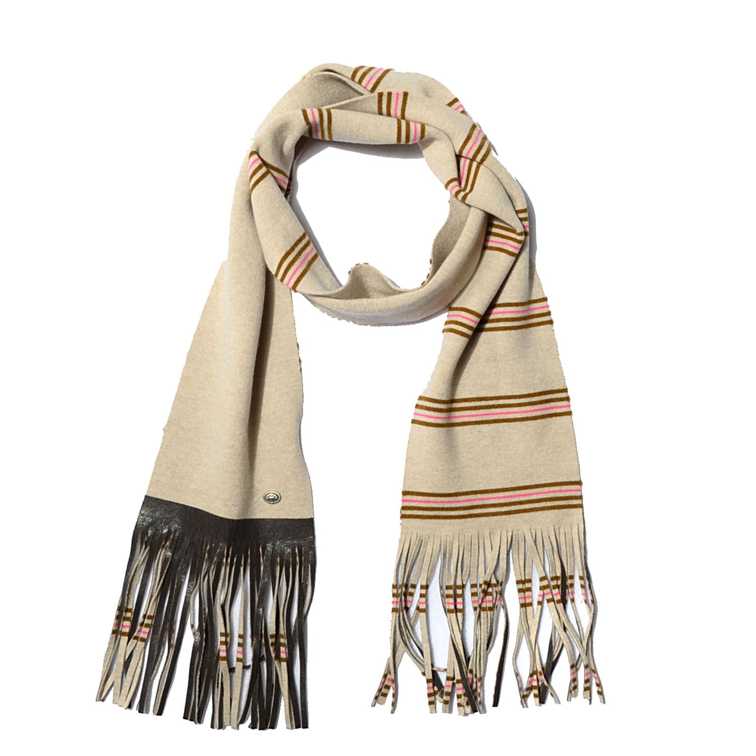 Chanel Cashmere Paris Dallas Fringe Scarf Beige Camel Pink 1 of 7