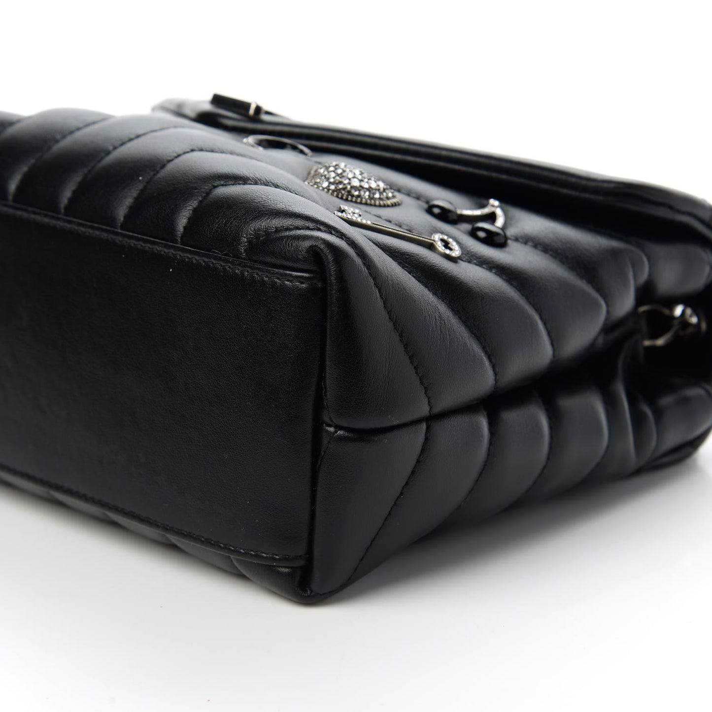 Calfskin Y Quilted Monogram Small Charm Loulou Chain Satchel Black