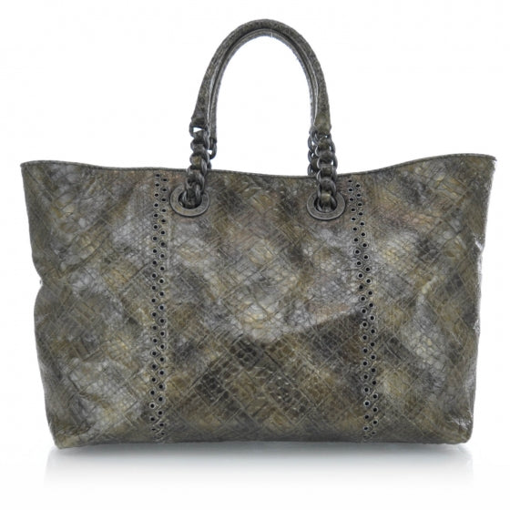 Bottega Veneta Woven Python Large Tote Cigar 1 of 10