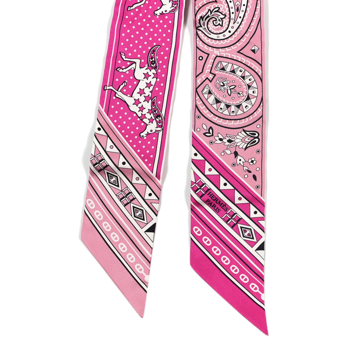 Hermes Silk Cheval De Coeur Bandana Twilly Fuchsia Vieux Rose White 2 of 3