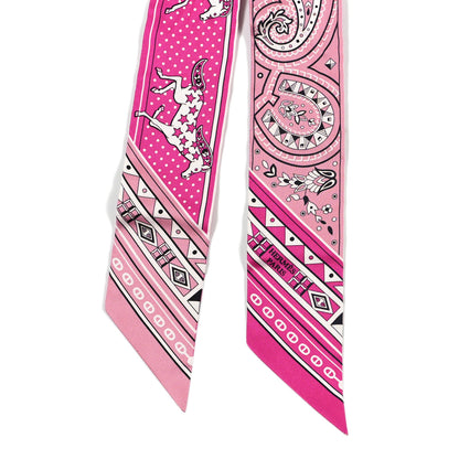 Hermes Silk Cheval De Coeur Bandana Twilly Fuchsia Vieux Rose White 2 of 3
