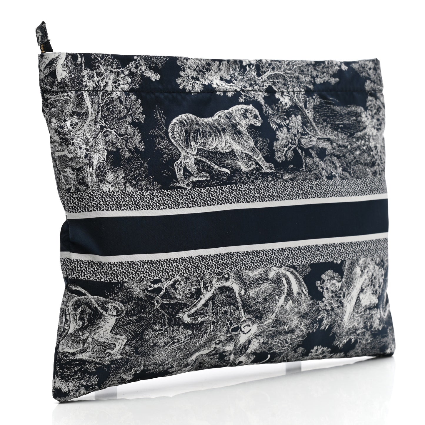 Embroidered Toile De Jouy Diortravel Zipped Pouch Blue