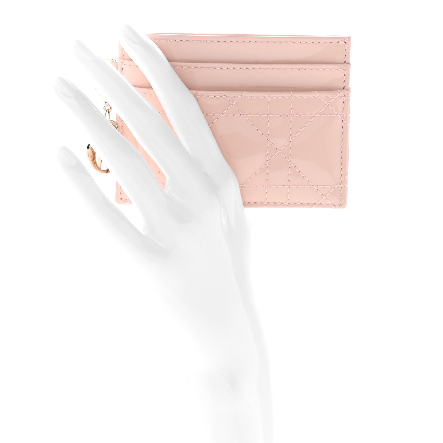 Patent Cannage Lady Dior Card Holder Powder Pink