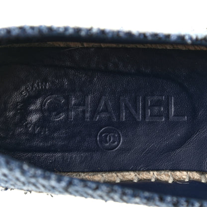 Chanel Cotton Tweed CC Espadrilles 36 Blue Ecru Black 6 of 7