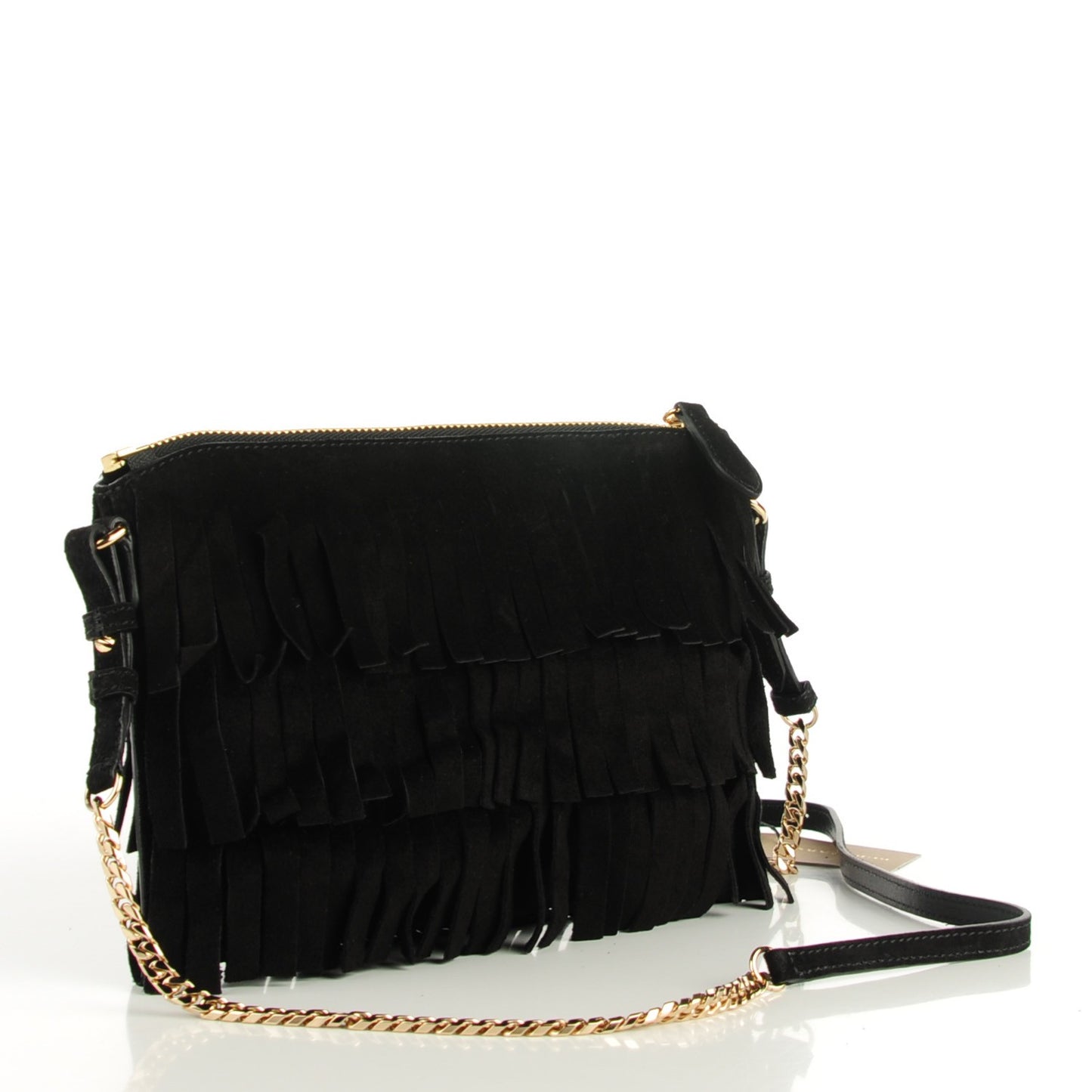 Suede Fringe Peyton Crossbody Clutch Bag Black