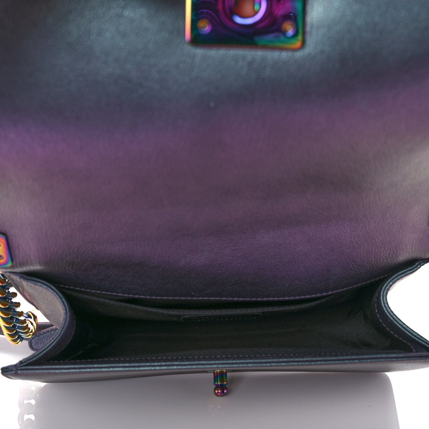 Iridescent Goatskin Quilted Medium Boy Flap Purple