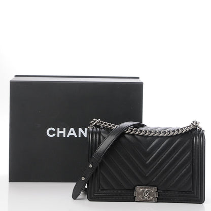 Chanel Caviar Chevron Quilted New Medium Boy Flap Black 8 of 8