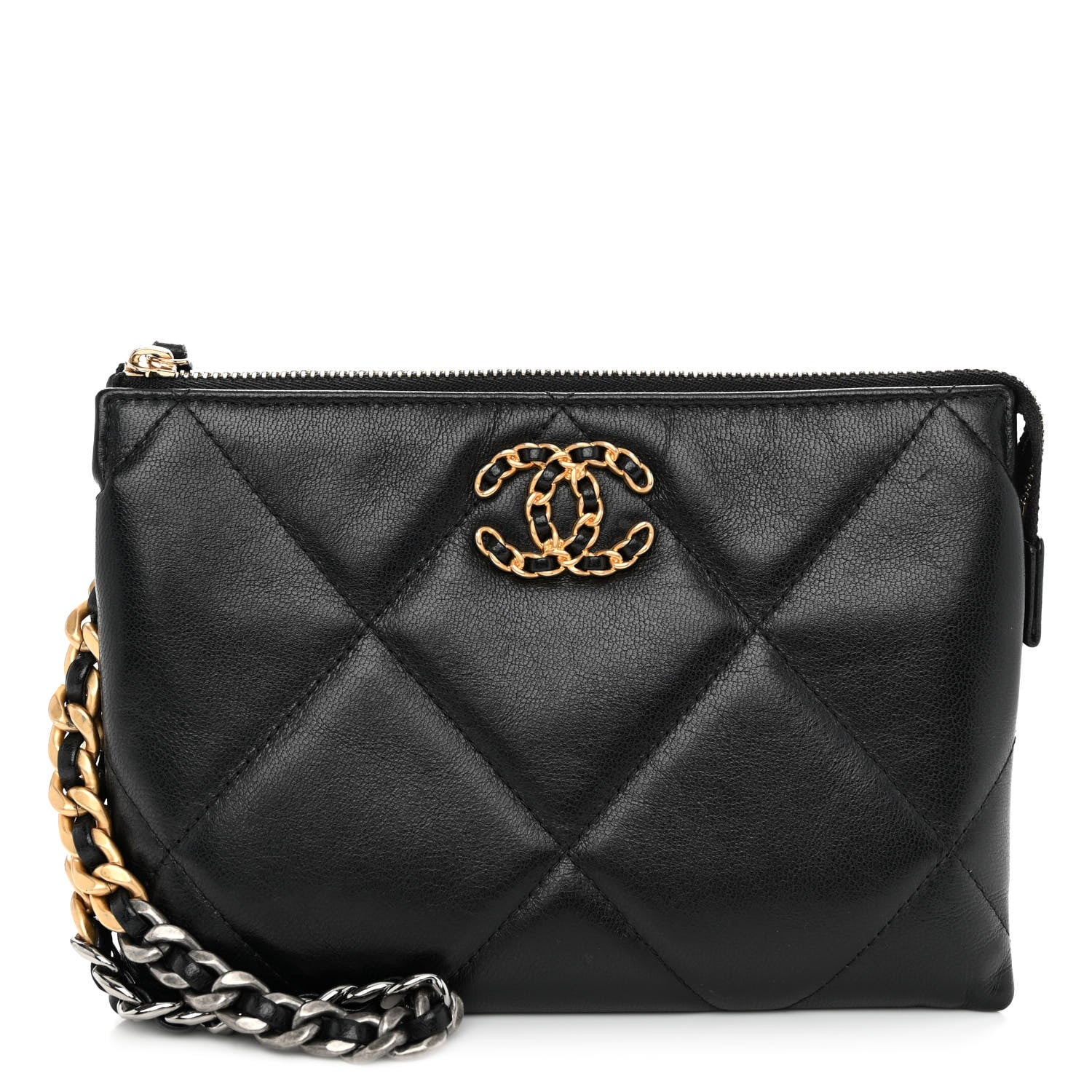 Chanel Shiny Goatskin Quilted Small Chanel 19 Pouch With Handle Black 1 of 9