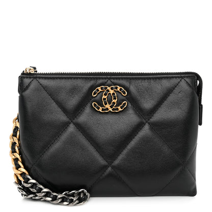 Chanel Shiny Goatskin Quilted Small Chanel 19 Pouch With Handle Black 1 of 9