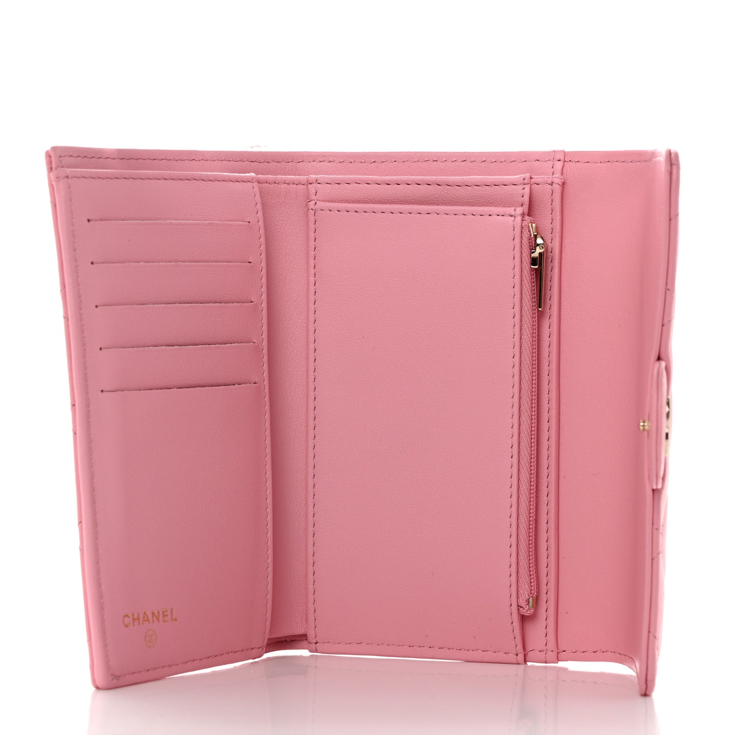 Lambskin Quilted Medium Flap Wallet Pink