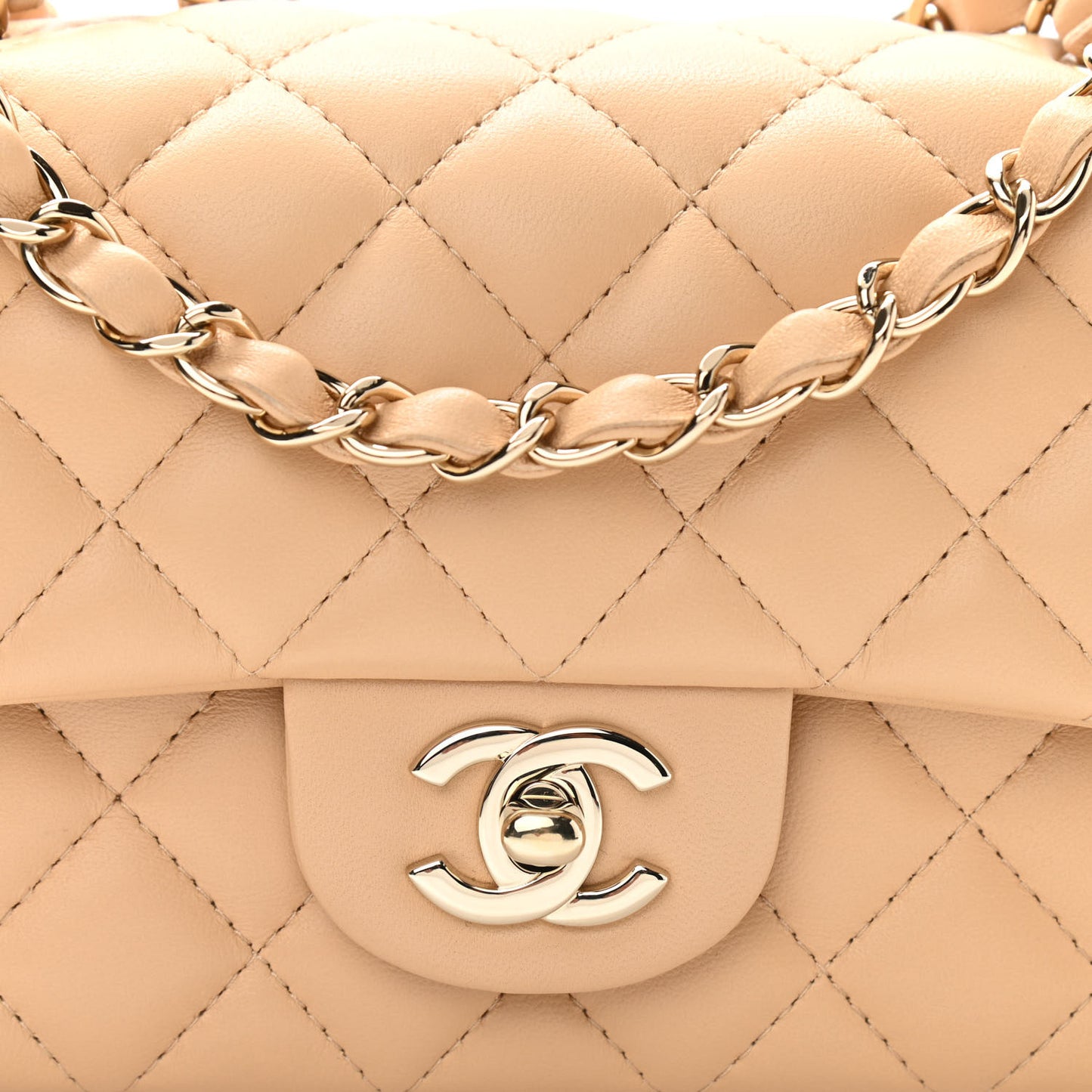Lambskin Quilted Mini Rectangular Flap Beige