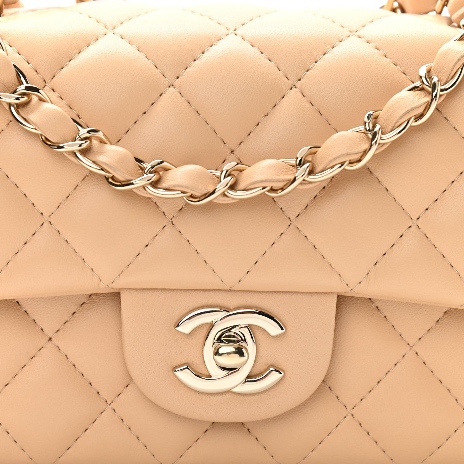 Chanel Lambskin Quilted Mini Rectangular Flap Beige 8 of 11