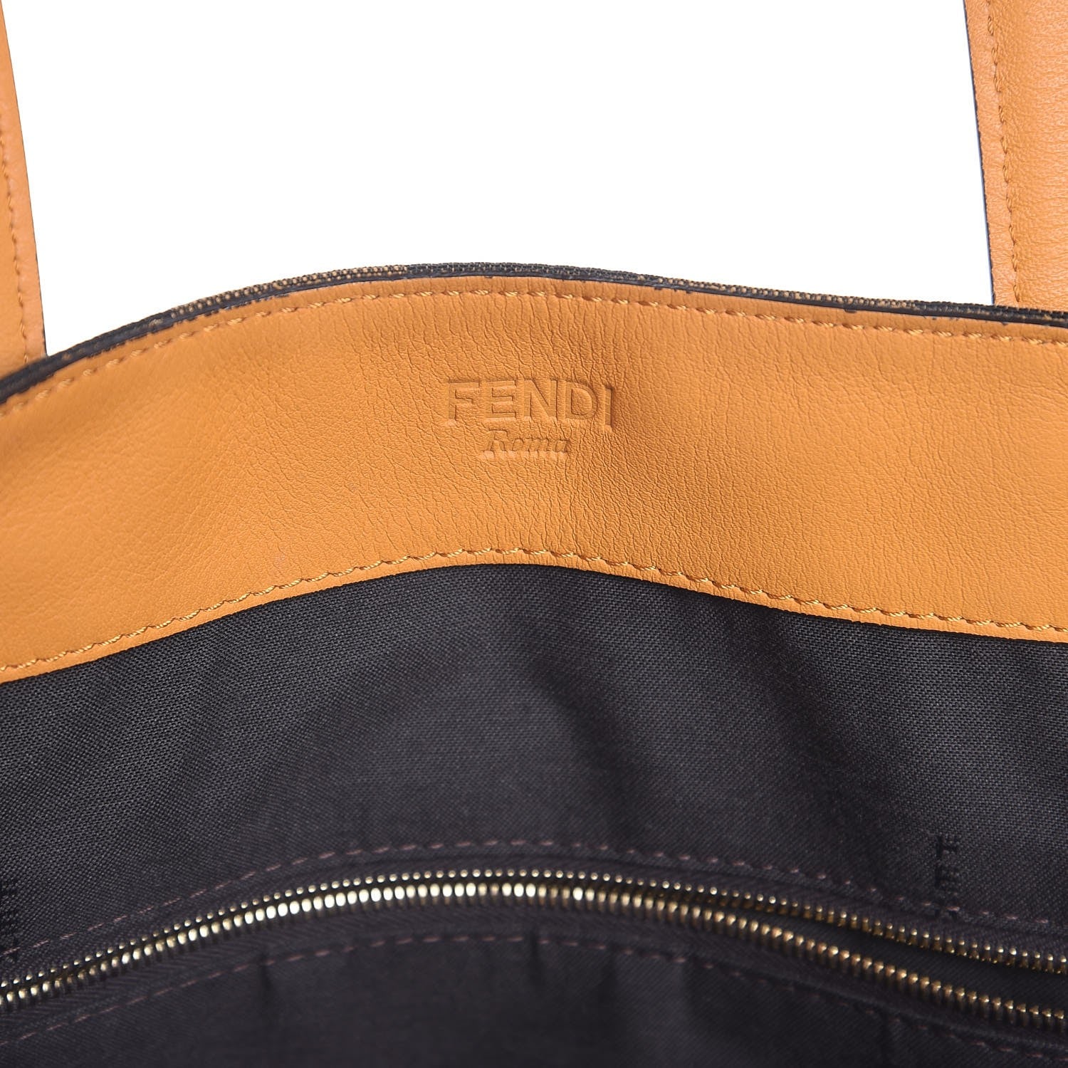 Fendi Jacquard Calfskin Pequin All In Shopper Tote Tobacco Yellow 5 of 8