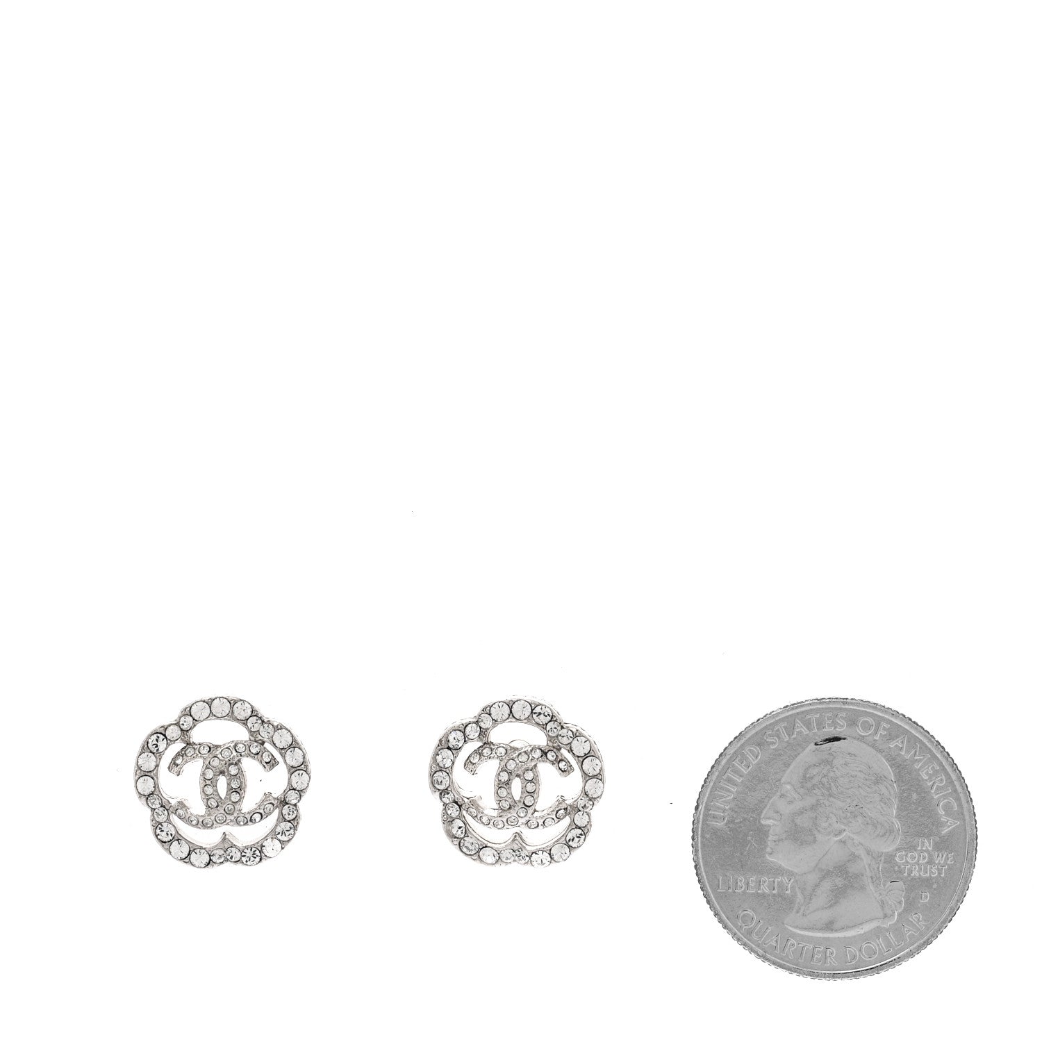 Chanel Crystal Coco Flapper Camellia CC Stud Earrings Silver 2 of 4