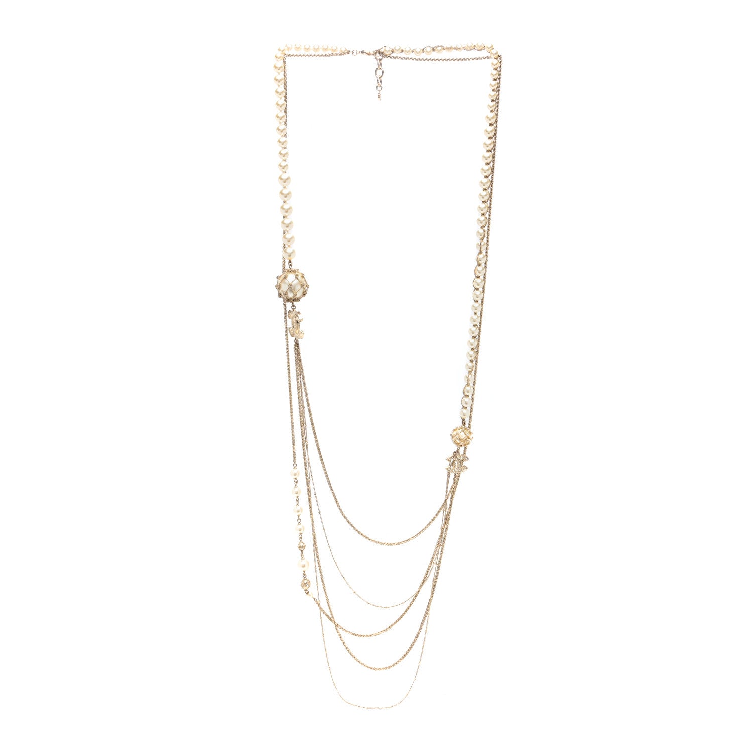 Chanel Pearl Caged CC Multi Strand Long Necklace Gold 3 of 5