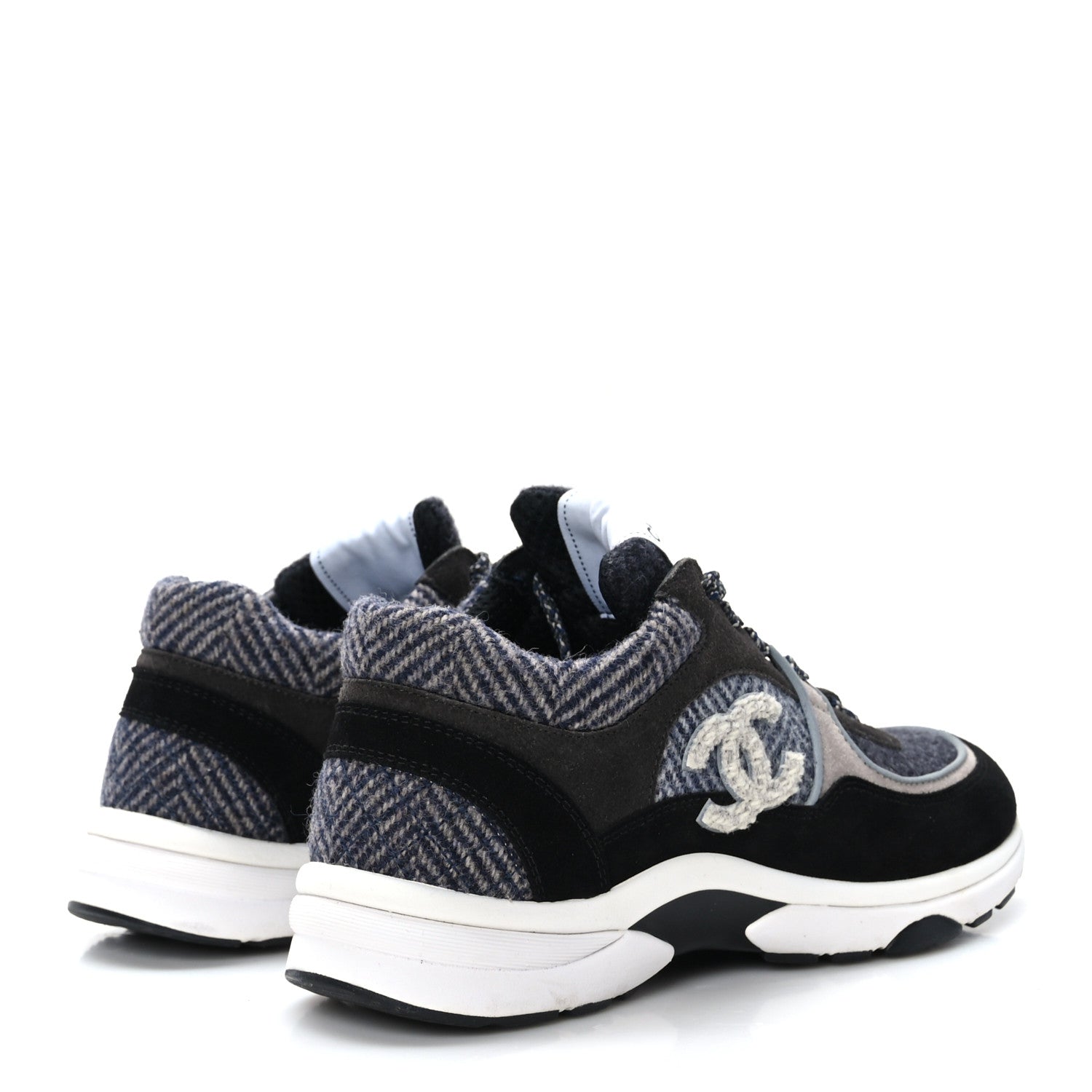 Chanel Fabric Suede Calfskin CC Sneakers 37 Black Grey Dark Grey 4 of 7