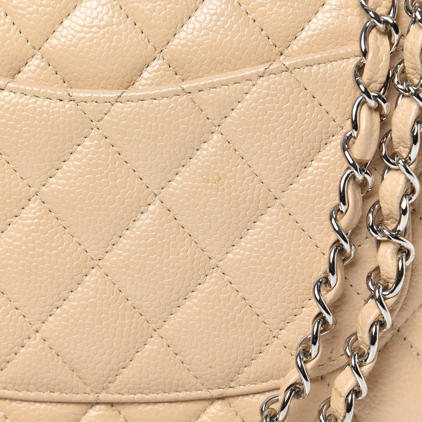 Caviar Quilted Medium Double Flap Beige