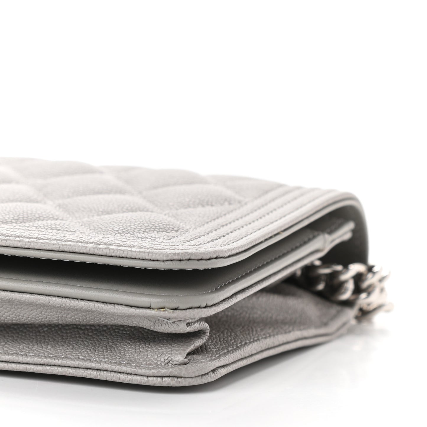 Caviar Quilted Boy Wallet On Chain WOC Grey