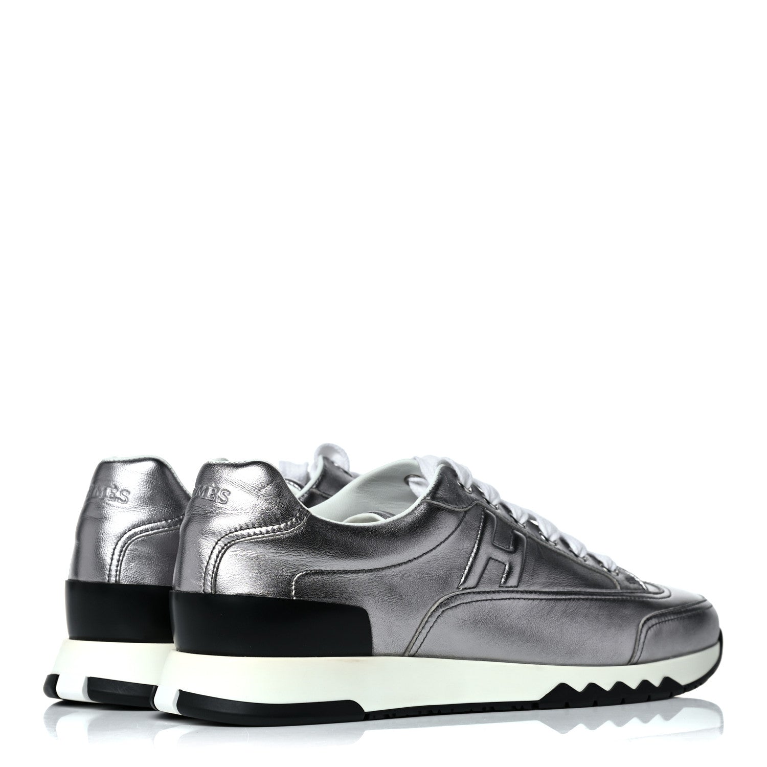 Hermes Metallic Nappa Womens Trail Sneakers 38 Gris Argente 4 of 12